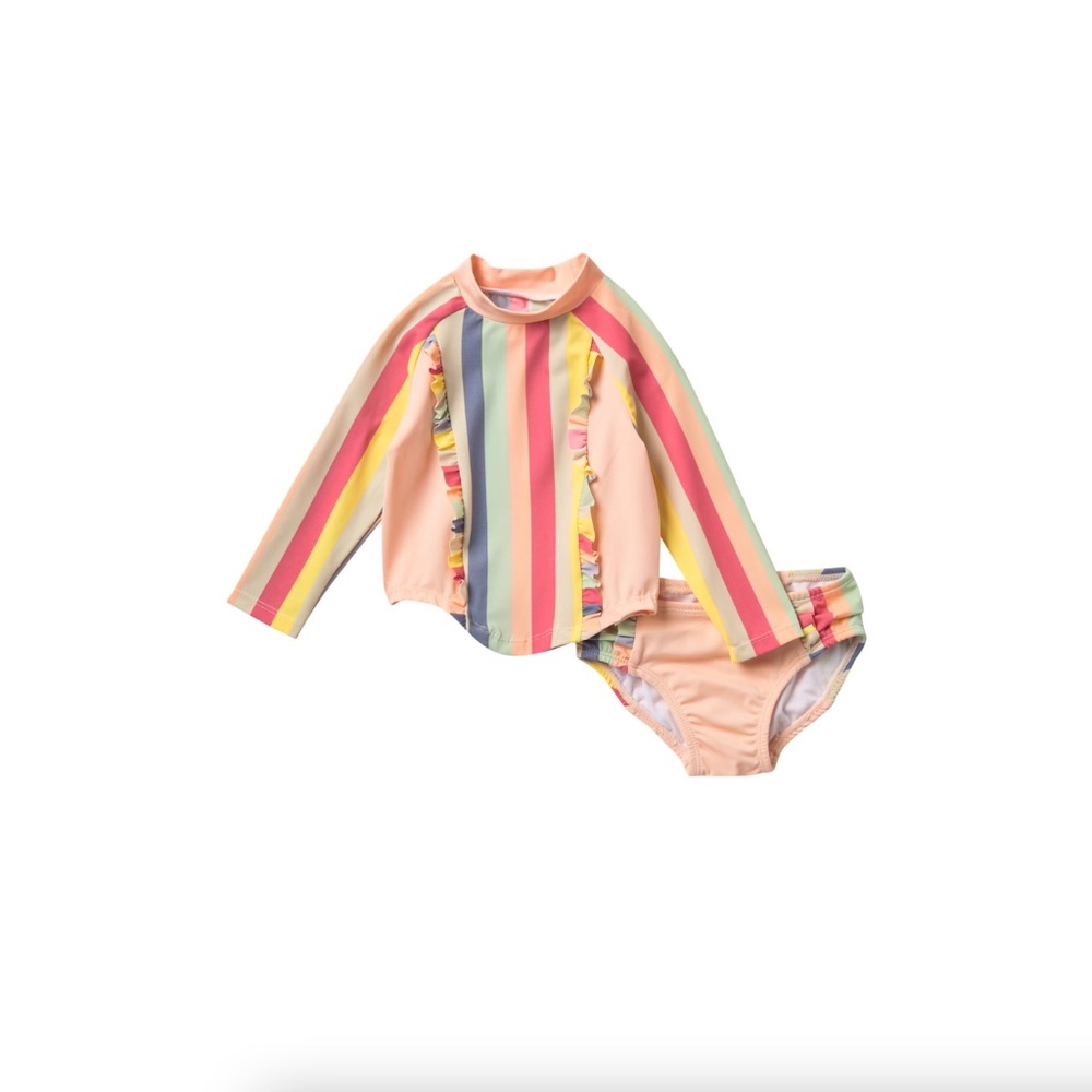 Jessica Simpson Striped Ruffle Two-Piece Swimsuit